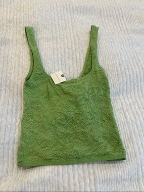 Anthropologie Green Floral Appliqué Knit Tank